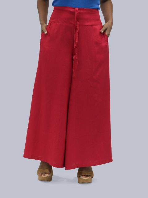 Women's Pocket Broad Belt Palazzo - Cherry Red