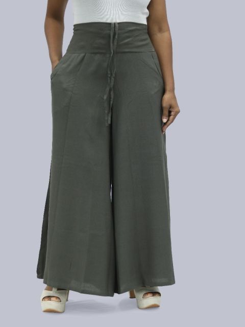 Women's Pocket Broad Belt Palazzo - Dark Grey
