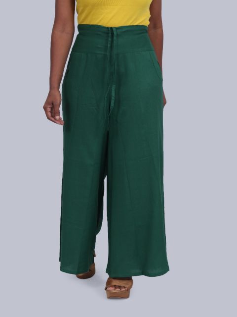 Women's Pocket Broad Belt Palazzo - Green