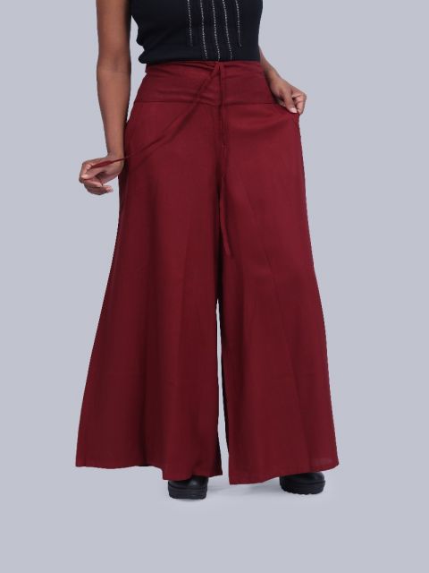 Women's Pocket Broad Belt Palazzo - Maroon