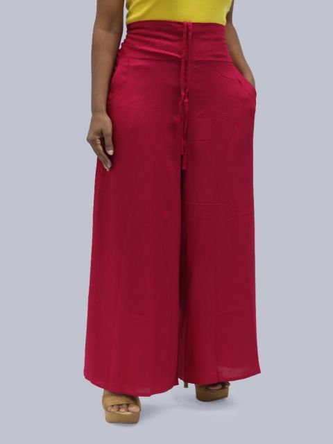 Women's Pocket Broad Belt Palazzo - Rani Pink