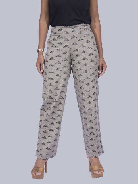 Women's Geometrical Print Straight Pant- Grey Black