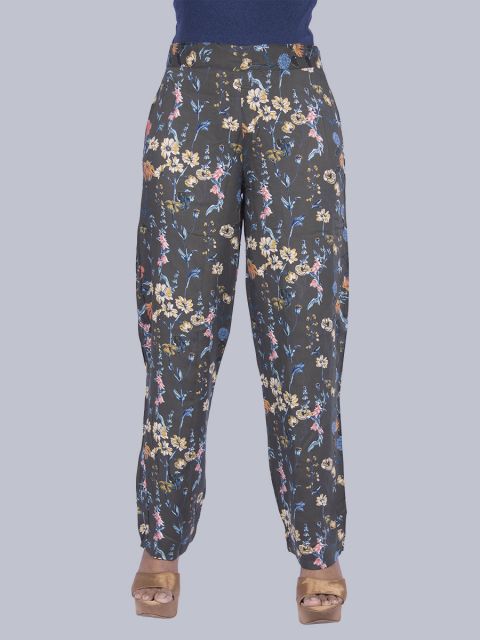 Women's Flower Print Regular Fit Palazzo Pants - Olive Green