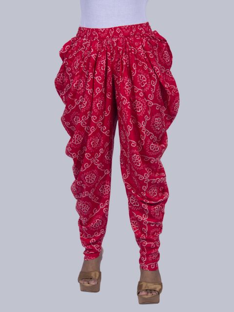 Women Bandhej Dhoti Pants - Red
