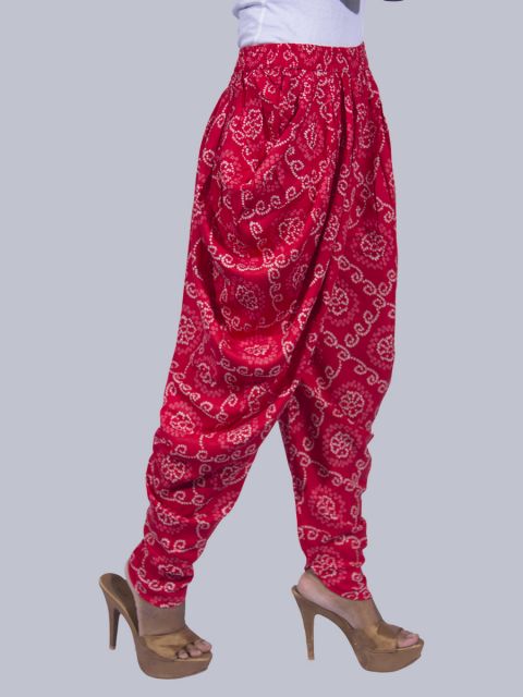 Women Bandhej Dhoti Pants - Red