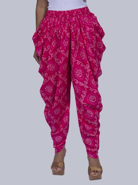 Women Bandhej Dhoti Pants - Rani Pink