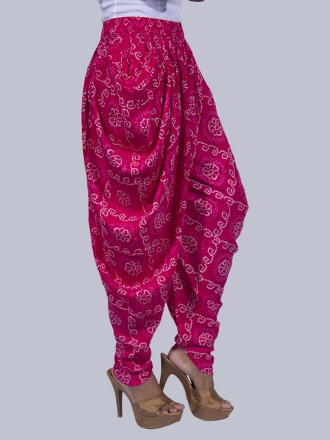 Women Bandhej Dhoti Pants - Rani Pink