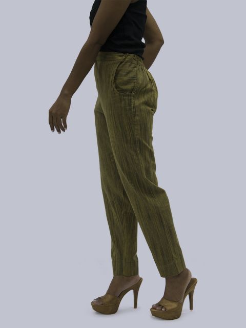 Women South Cotton Straight Pant - Olive Green