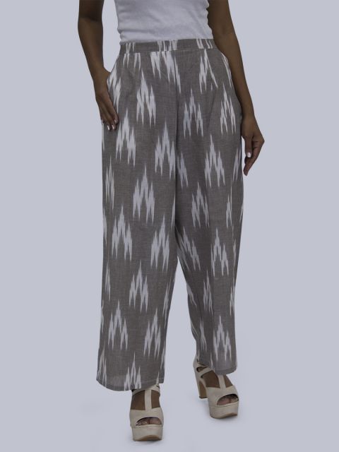 Women Ikat Print Palazzo - Dark Grey