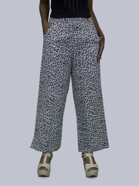  Women Leopard Print Linen Palazzo