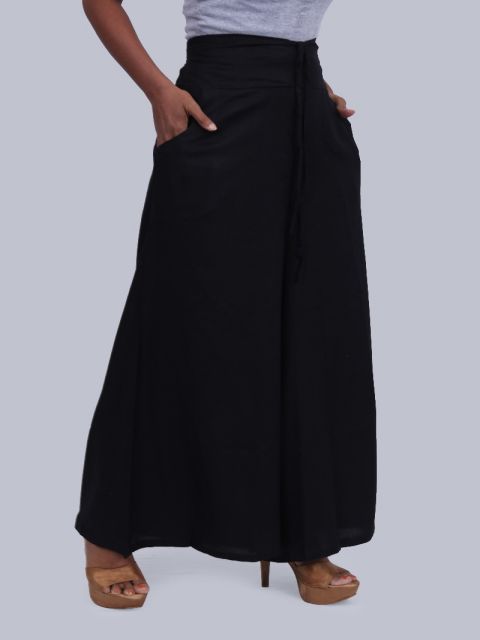 Women's Pocket Broad Belt Palazzo - Black