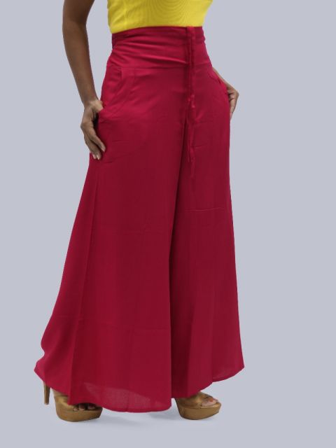 Women's Pocket Broad Belt Palazzo - Rani Pink