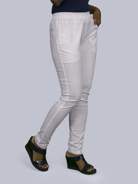 Solid Stretchable Pant - White