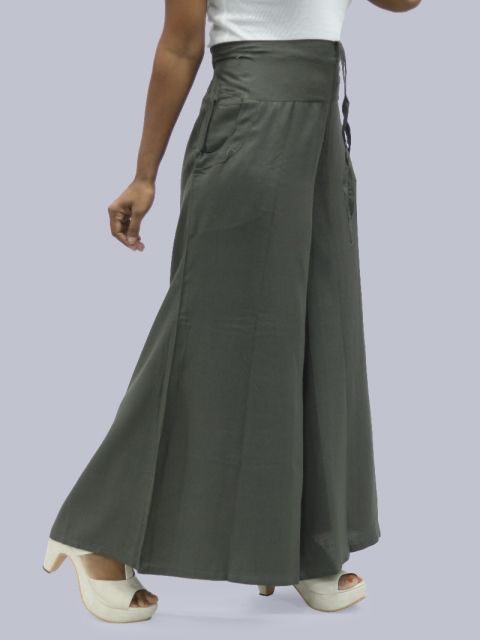 Women's Pocket Broad Belt Palazzo - Dark Grey