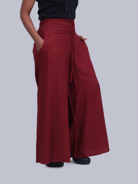 Women's Pocket Broad Belt Palazzo - Maroon
