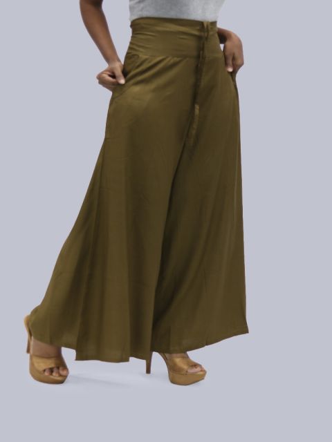 Women's Pocket Broad Belt Palazzo - Olive Green