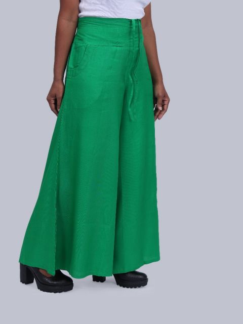 Women's Pocket Broad Belt Palazzo - Parrot Green