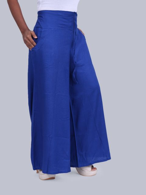 Women's Pocket Broad Belt Palazzo - Royal Blue