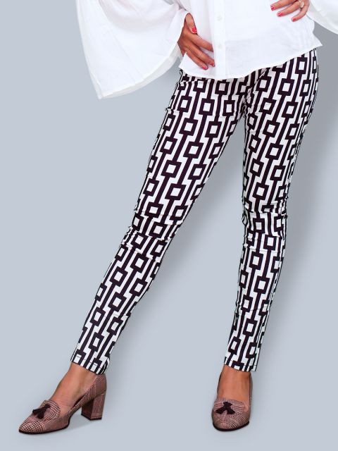 Printed Stretchable Pant - Black