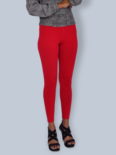 Cotton Ankle Leggings - Red