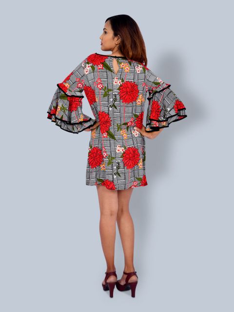 One Mtr.Layered and Flared Bell Sleeves Flower Print Tunic