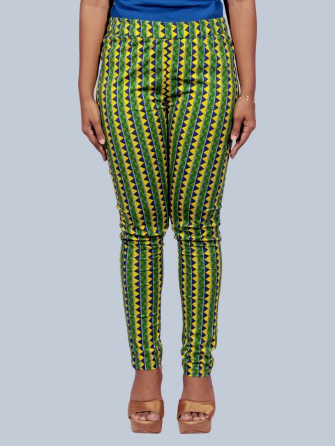 Printed Stretchable Pant - Lemon Green