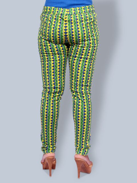 Printed Stretchable Pant - Lemon Green