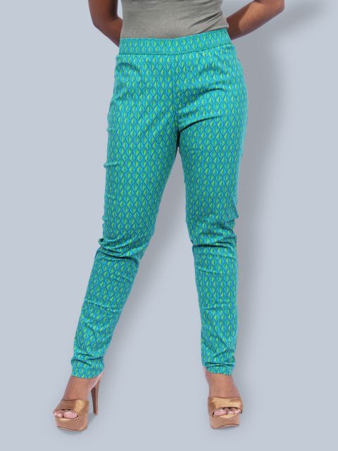 Printed Stretchable Pant - Rama Green