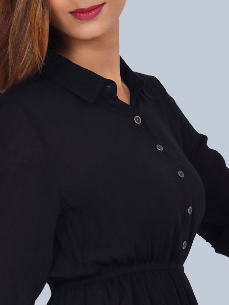 Collar Neck Roll Up Sleeves Waist Holder Tunic